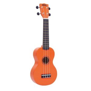 Mahalo Sopran-Ukulele mit orange glänzendem Gehäuse im Vergleich