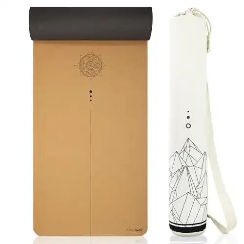 Yogamatte XL Mosswell Kork (4mm) – Rutschfeste Fitnessmatte mit Hilfslinien