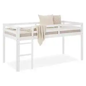 Hochbett Homestyle4u 1433 in Weiß für Kinderzimmer 90×200 mit Leiter