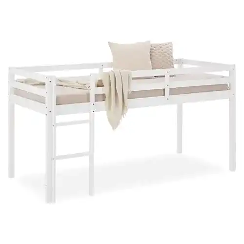 Hochbett Homestyle4u 1433 in Weiß für Kinderzimmer 90×200 mit Leiter