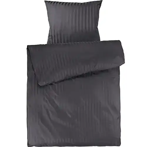 Mako-Satin-Bettwäsche Pure Label mit Damaststreifen in Dunkelgrau
