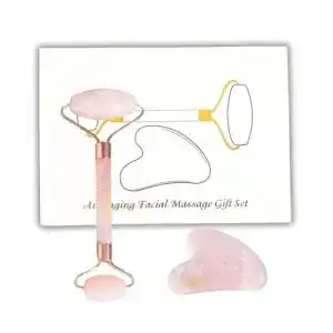 Rosenquarz Roller Set – Gesichtsroller und Gua Sha für die Hautpflege