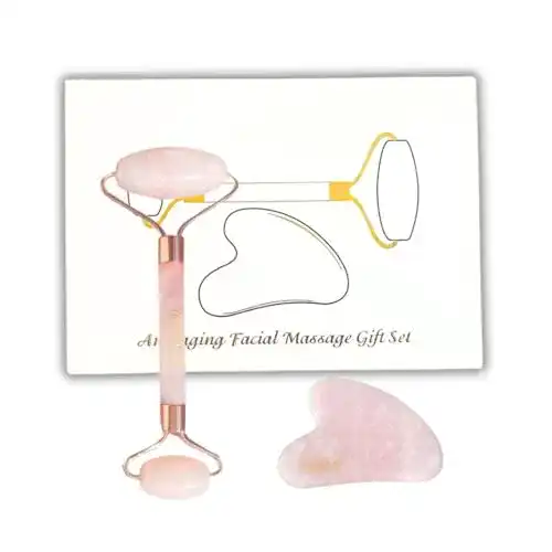 Rosenquarz Roller Set – Gesichtsroller und Gua Sha für die Hautpflege