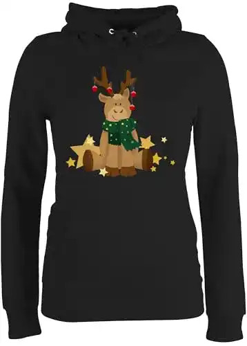Weihnachtspullover Damen Hoodie mit Elchmotiv