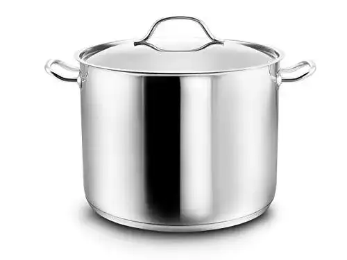 Kochtopf 10 Liter Edelstahl mit Deckel und Abgießrand, induktionsgeeignet