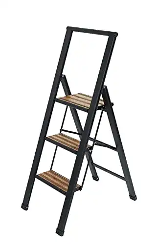 WENKO Aluminium Trittleiter mit 3 Stufen und rutschsicheren Stufen