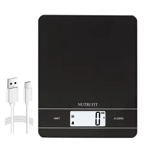 Küchenwaage USB Nutri Fit wiederaufladbar mit LCD und Hartglasplattform