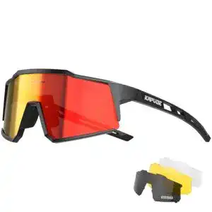Kapvoe Fahrradbrille mit 4 wechselbaren Gläsern und UV-Schutz