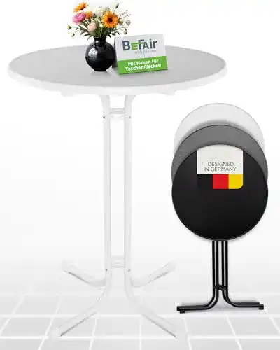 Klappbarer Stehtisch BeFair in Weiß, 70 cm Rund, Stabil und Kompakt