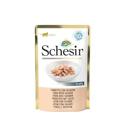 Schesir Katzenfutter Cat Jelly Thunfisch mit Lachs, 30 Beutel x 50 g