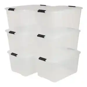 Iris Ohyama Stapelboxen mit Deckel, 45L, 6er-Set, Transparent