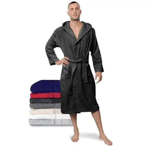 Bademantel für Herren Twinzen in Dunkelgrau aus 100% Baumwolle