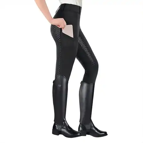 Reitleggings HOTUT Damen mit Silikon Vollbesatz und Handytasche