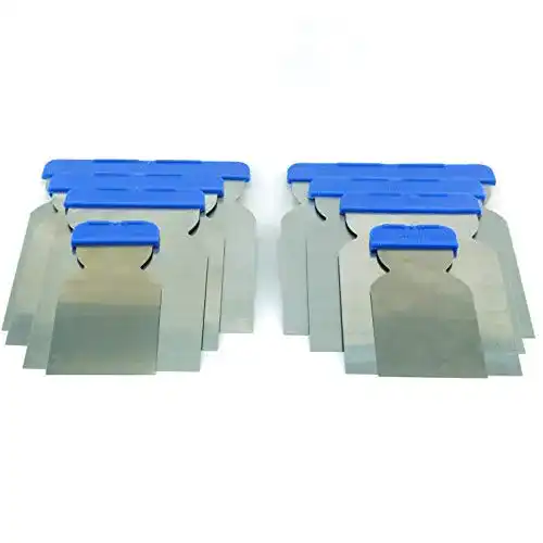 Japanspachtel Set aus Stahl mit 8 flexiblen Blättern in verschiedenen Breiten