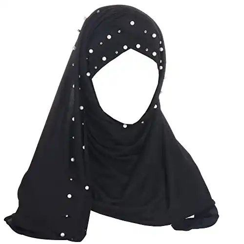 Hijab JDYaoYing Mädchen Schal mit Perlen – Langer muslimischer Turban