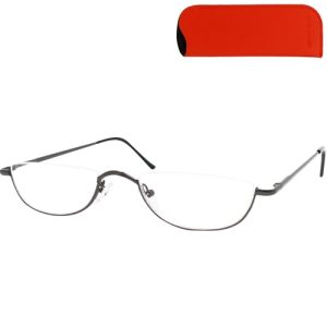 Herren Mini Brille Halb Rund Metall Lesebrille mit Etui