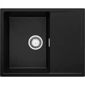 Granitspüle Primagran Spülbecken Schwarz 62×50 cm mit Ablauf-Set