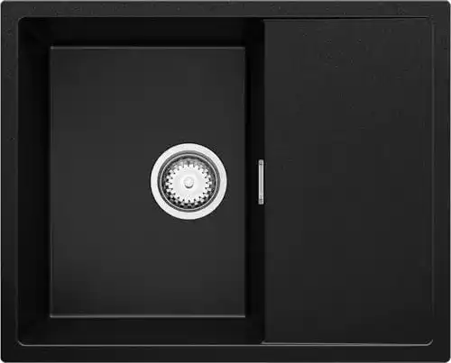 Granitspüle Primagran Spülbecken Schwarz 62×50 cm mit Ablauf-Set