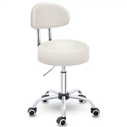 Rollhocker Tresko mit Lehne in Beige – Höhenverstellbar und Mobil