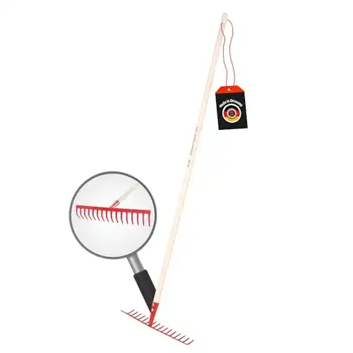 SHW-FIRE Gartenrechen mit 16 Zinken, 42 cm Breite, Stahl und Holzstiel