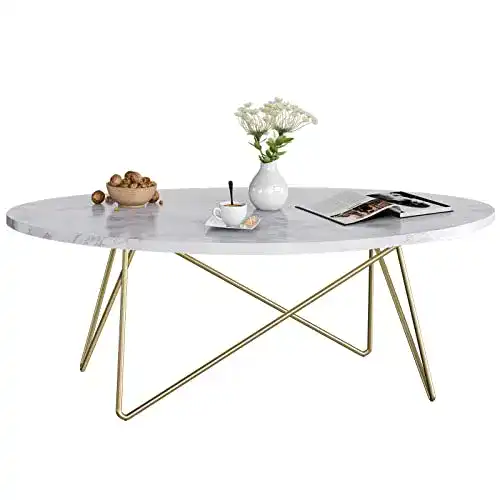 Marmor Couchtisch Firfurd in Marmor Optik mit goldenen Beinen