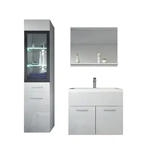Badmöbel Set Rio mit Waschbecken, Spiegel und Hochschrank 60 cm