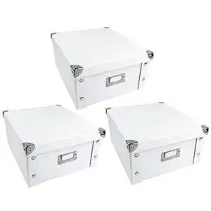 Karton mit Deckel Ordnungsboxen – 3er Set faltbar aus Pappe und Metall