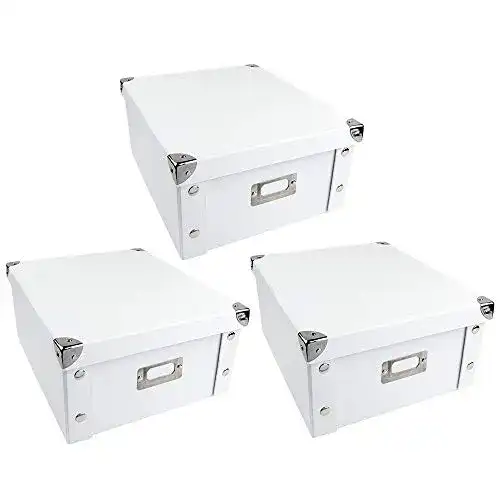 Karton mit Deckel Ordnungsboxen – 3er Set faltbar aus Pappe und Metall