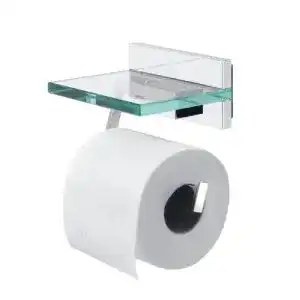 Toilettenpapierhalter Tiger Safira mit Glasablage aus Edelstahl