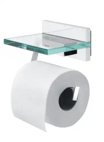 Toilettenpapierhalter Tiger Safira mit Glasablage aus Edelstahl