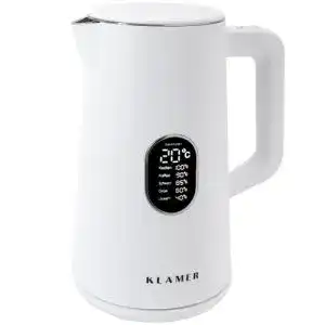 Klamer Wasserkocher Edelstahl 1,5L 1800W in Weiß mit Temperatureinstellung