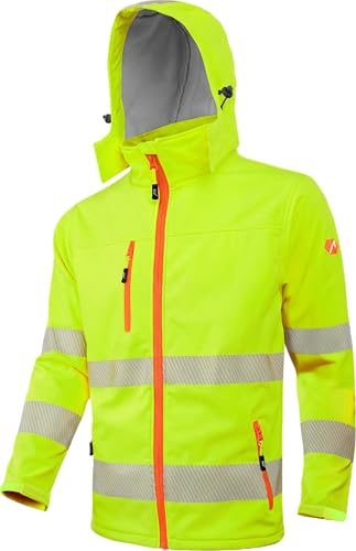 ACE Neon Lite Warnjacke – Softshelljacke mit Reflektoren und Kapuze