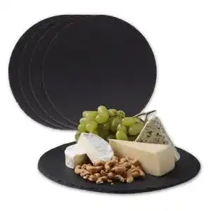 Schieferplatte Laublust 4er-Set rund 30 cm – Servierplatten für verschiedene Speisen