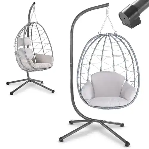 Hängesessel Rattan Juskys Aria mit Gestell für Terrasse und Garten