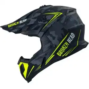 Motocross Helm Broken Head Squadron Rebelution Camouflage grau gelb