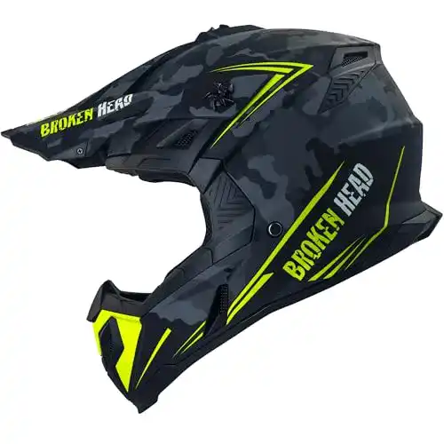 Motocross Helm Broken Head Squadron Rebelution Camouflage grau gelb