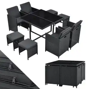 Alu Gartenmöbel Set Juskys Polyrattan Sitzgruppe Baracoa 9-teilig
