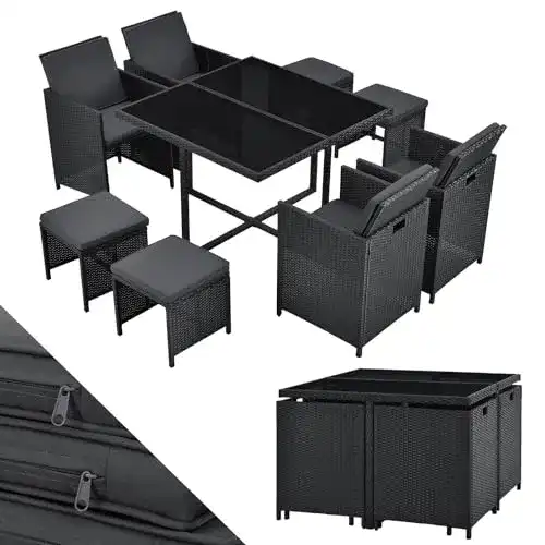 Alu Gartenmöbel Set Juskys Polyrattan Sitzgruppe Baracoa 9-teilig