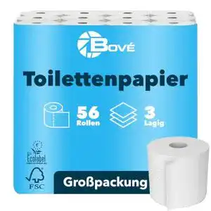 Toilettenpapier 3-lagig Bove 250 Blatt, 56 Rollen – Weiß