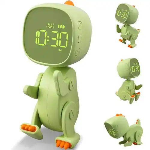 Digitaler Kinderwecker Ayybboo mit Dinosaurier-Design und Nachtlicht