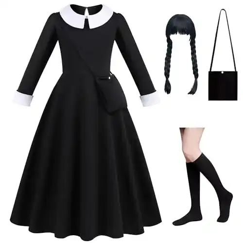 Wednesday Kostüm für Mädchen in Schwarz mit Zubehör