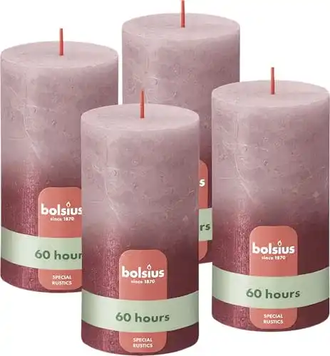 Bolsius Rustik Stumpenkerzen Fading Metallic in Rosa und Rot – 4er Pack