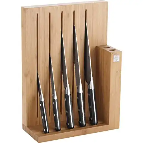Zwilling Pro Messerblock 6-teilig aus Bambus mit verschiedenen Messern