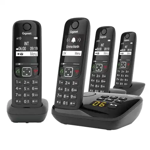 Gigaset AS690A Quattro Schnurloses Telefon 4er-Set mit Anrufbeantworter