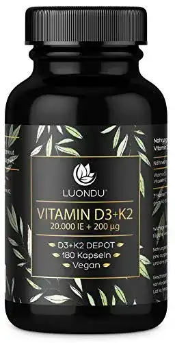 Vitamin D3 20000 I.E. und Vitamin K2 MK7 200 mcg von Luondu