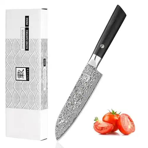 Zayiko Black Edition Santoku Messer mit 13 cm Klinge aus Damaststahl