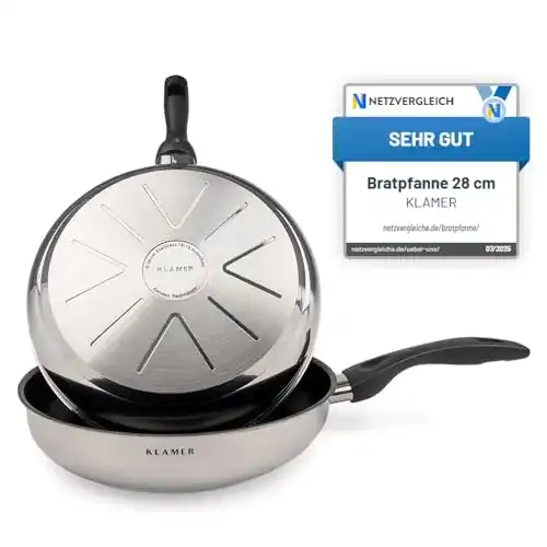Induktionspfanne Klamer 28 cm aus Edelstahl für alle Herdarten
