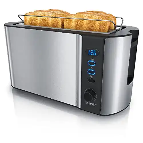 Toaster 4 Scheiben Arendo, Edelstahl, Langschlitz, 4 Scheiben