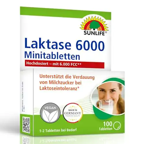 Laktase-Tabletten von Sunlife 6000 FCC Mini-Tabletten, 100 Stück