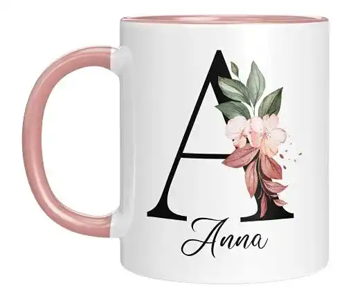 Personalisierte Kaffeetassen aus Keramik mit Blumenmotiv
